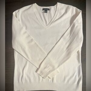 Lands’ End Supima Cotton V-Neck Sweater Size M Ivory Cream Classic